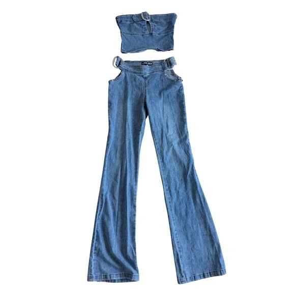 I.AM.GIA Drew denim corset top and jeans set size XS Y2K clubwear